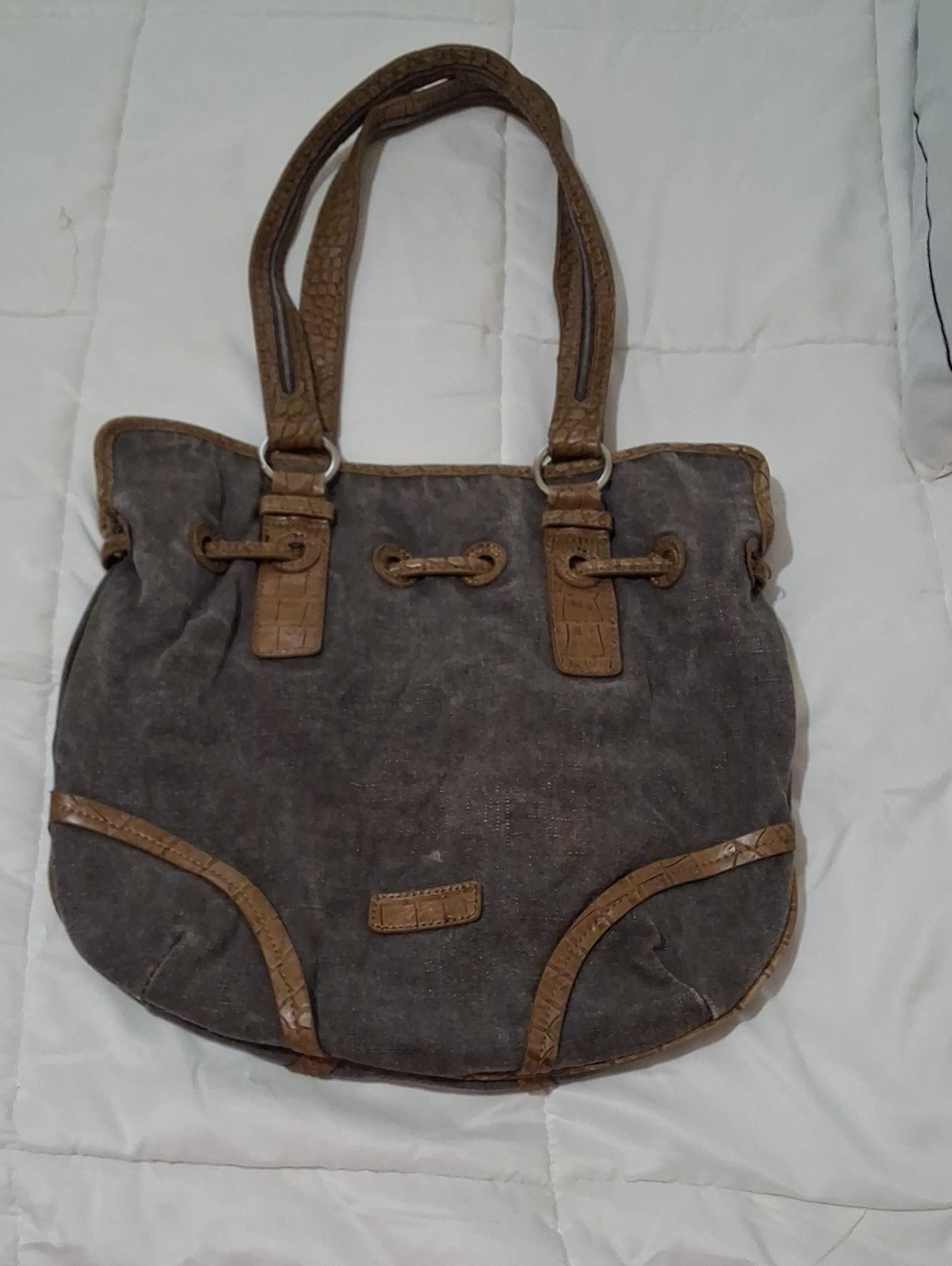 STONE MOUNTAIN   Gray Canvas Tote Bag with Tan Trim